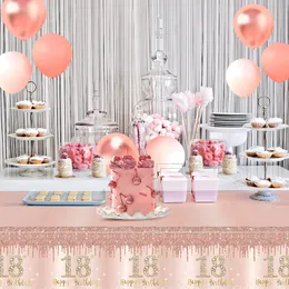 18 번째 생일 식탁 소녀 핑크 로즈 골드 축하 18 생일 테마 테이블 커버 파티 용품 18 세 생일 데코
