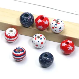 10pcs/Los 16mm Streifenstern Muster Naturhölzer Perlen runden losen Ball Spacer Perlen für Schmuck Herstellung von DIY -Holzhandwerksvorräten