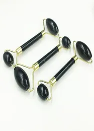 Natural Black Obsidian Jade Roller Crystal Massage Roller Gua Sha Set Real Jade Facial Lifting Tool face Thin Massager8766019