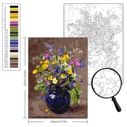 Fotocustom DIY Oljemålning av siffror Blommor Handmålade ritning Canvas Kits Heminredning Gift Bilder av färg efter nummer
