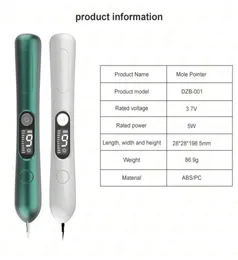 LCD Laser Plasma Pen Mole Remoção de Freckle Máquina de instrumentos de beleza de beleza de beleza Blemish Wart Spot Dark Skin Tag Remover Tool 9 Nível com 4012008
