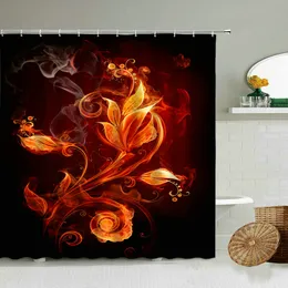 Home Bathroom Decor Black Background Screen Creative Design Burning Flame Abstract Floral Shower Curtain