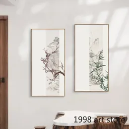 Vintage Chinese Ink Style Plum Flowers,,Bamboo, Pine Art Posters Canvas Painting Wall Prints Pictures for Living Room Home Decor