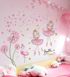 Shijuehezi Pink Löwenzahnblumen Wandaufkleber DIY Girl Flamingo Wandbilder für Kinder Schlafzimmer Babyzimmer Kindergarten Dekoration5424857