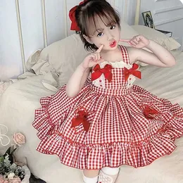 Kız Elbiseleri Ekose Bebek Çocuklar Bowknots Toddler Prenses Vestidos Giysileri Fırfır Bebek Jupe Çocuk Giysileri Yaz Çocuk Elbiseler