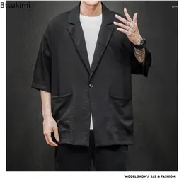Erkek Ceketler 2024 İlkbahar Yaz Sıradan Blazer Takımlar İnce Stil Büyük Boy Gevşek Ceket Giysileri Erkek Japon Yedi Nokta Kol Casacos