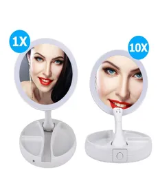 Podwójna dioda LED 10x powiększenie lustra makijażu Duże oświetlone podświetlone składane próżność lustro Travel Desktop Light Cosmetic8984334