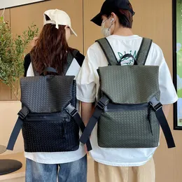 Commuting Cool Backpack Korean Edition Usb Woven Large Capacity Business Student Bag Versatile Men's Backpack 240415