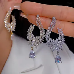 Dangle Earrings Xuye Long Water Drop Wedding Party 패션 성명서 이어 드롭 브랜드 디자인 Shining CZ Stone Bridal Jewelry