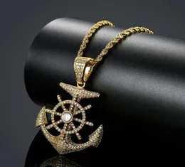 Hip Hop Ship039s Anchor Undder Diamonds Collane a sospensione per uomo collana di lusso Real Gold Zirconi Coper Cuban Catene 7479173