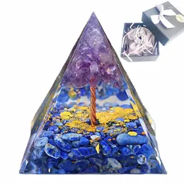 Dekorativa figurer Tree of Life Orgone Pyramid Crystal Energy Orgonite Lapis Lazuli Healing Gem Stones Emf Chakra Reiki Meditaiton