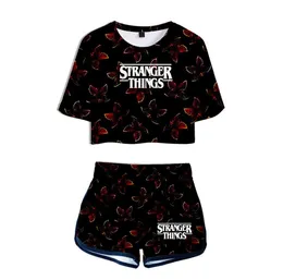 Summer Women039s Zestawy Stranger Things 3 3D wydrukowane krótkie szorty z uprawy krótkie szorty potu Kobiety dla kobiet ścieżki dwuczęściowe strój1442335