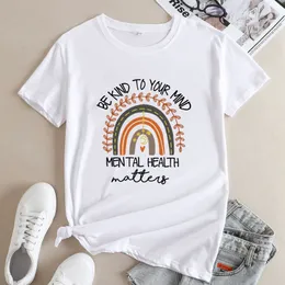 Be Kind To Your Mind Mental Health Matters Tshirt Vintage Women Boho Rainbow Self Love Tee Shirt Top