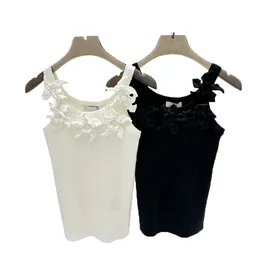 Designer Flower Decorated Knitted Vest Stylish Camisole Knit Vest Sleeveless Backless Top Women Knits Tee Slim Fit Sleeveless Knit Top