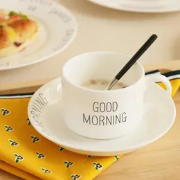 Taglie di buongiorno lettera stampato in ceramica in porcellana con vassoio per pistole Breve colazione tè 1 tazza semplice semplice