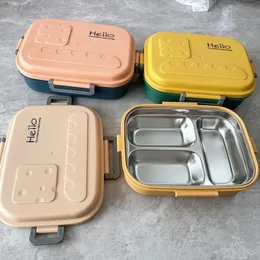 Kawaii rostfritt stål lunchlåda bärbara rutnät bento box godis färg studentskolekontor hälsosam matlagring containrar