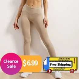 Lu Align Pant Lemon Clearance Sale Ribbed Yoga Pants Seamless Women Gym Hög midja Fiess Training Push Up Leggings Femme Workout Tights
