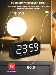 Aierwill N33 Dijital Çalar Saat LED Ayna Masa Saati Büyük Ekran 12/24H FM Yatak Odaları için Elektronik Saat Başucu Tabloları