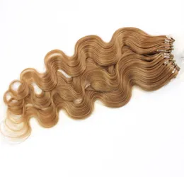 100strandsset Micro Ring Loop Hair Extensions Body Wave 1Gstrand 1B Black 8 Brown 613 Blond Red Mer Color Human Hair1582164