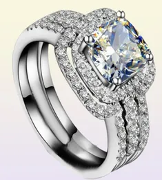 choucong Cushion cut 8mm Stone Diamond 10KT White Gold Filled 3in1 Engagement Wedding Ring Set Size 511 Gift3565494