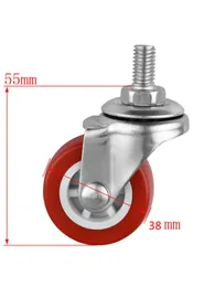 10 Pcs/Lot Spot 1.5 Inch Red Screw Caster M8 Universal Roller Pvc Plastic Wheel Glass Mechanical Backup