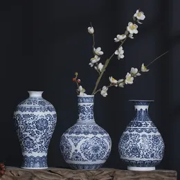 Jingdezhen mavi ve ince seramik vazo yeni Çin oturma odası ev masaüstü süsleri vintage çiçek aranjman dekorasyonu