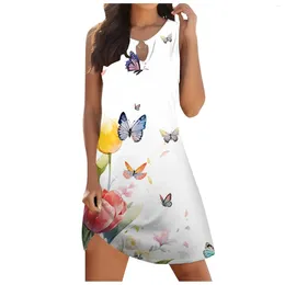 Casual Dresses Women Beach Dress Fashion Butterfly Print Sleeveless Backless Camisole Mini Swing For Knee Length