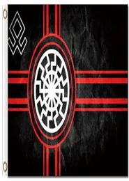 Digital Printing Custom 3x5ft Black Sun Flag 90x150cm Polyester Kolovrat Slavic Symbol Sun Wheel Svarog Solstice Runes Banner9563232
