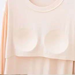 Frauen Nachtwäsche Modal Pyjamas für Frauen mit eingebauten Brustpolstern integrierte Tasse Langarm Hosen Frühling und Herbst Home Clothing SE SE