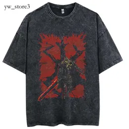 Men's T-shirts Anime Berserk Vintage Manga Acid Washed T Shirt 100% Cotton Tees Hip Hop Streetwear Short Sleeves Trend Graphic Printed Tops 6841