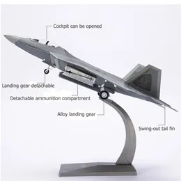 1/72 Scala American F22 Raptor Stealth Fighter F-22 F-22 Diecast Aircraft Modello di souvenir Piani Ornamenti Ornamenti Display giocattolo
