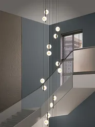 Treppe Lange Kronleuchter moderne minimalistische Wohnzimmer Esszimmer Nordische Luxusvilla Duplex Loft Designer rotierende Beleuchtung F.