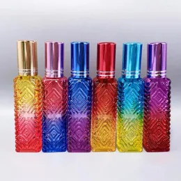 Bottiglie di stoccaggio campione fiale di fiale colorate bottiglia di profumo in vetro riutilizzabile mini quadrato a piatto da 10 ml spray sotto-bottling