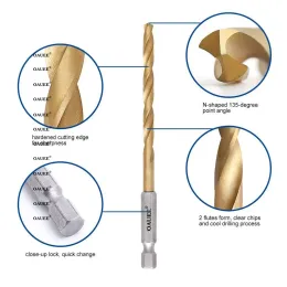 Oauee 1/4 Hex Shank HSS High Speed Steel Titanium Coated Drill Bit Set 1.5-6.5mm Screwdriver Twist Drill Bit Woodworking Tools