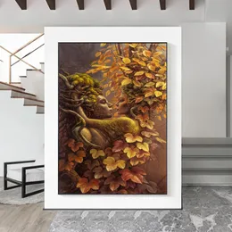 Dryad와 Tree Spirit 포스터 거실을위한 Tree Spirit 포스터 인쇄물 초현실적 초록 포옹 나무 커플 캔버스 그림 벽 예술 가정 장식