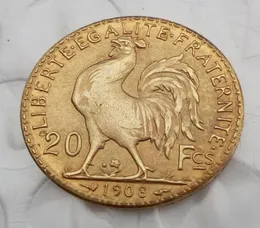 Frankreich 20 Franken 1908 Rooster Gold Copy Coin Shippi Brass Craft Ornamente Replikmünzen Home Dekoration Accessoires8567060