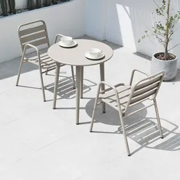 Nordic Light Luxury Aluminum Round Table and Chairs Set Outdoor Furniture Outdoor leisure Courtyard Garden Patio Furniture Set Z