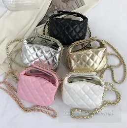 Kinder Metalle Kette Handtaschen Mädchen Diamond Gitter gesteppt One-Shoulder-Bag Fashion Kinder PU Leder Crossbody Taschen Z7647