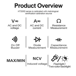 HT205 Digital Clamp Meter MultiMeter Auto Range True RMS NCV DC AC الجهد الدني لدرجات الحرارة الحالية