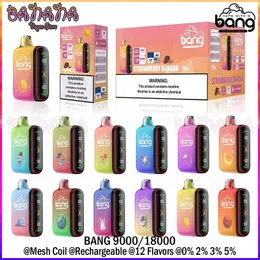 Original Bang Disposable Vape 9000 18000 Puffs Dual -Modus mit Animation Display Mesh Spule wiederaufladbare E -Zigaretten Kit Puff 9k 18K 0% 2% 3% 5% Vaper