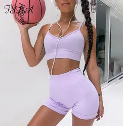 FSDA 2020 Women Summer Set Sport Spaghetti Strap Crop Top com BRA e BIKER SHORTS CASual conjunto de duas peças Roupfits T2008268907858