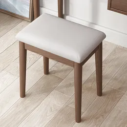 Solid Wood High Stool Modern Simple Makeup Stool Creative Dining Chair Office Learning Chair Upholstered Seat Nordic Furniture