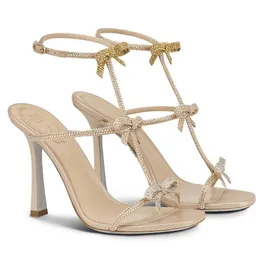 Top-Marke Bridal Renecaovilla Caterina Crystal-Embellished Sandals Schuhe Frauen Bow Party Hochzeit Braut Gladiator Sandalias Komfort Walking Lady High Heels 01