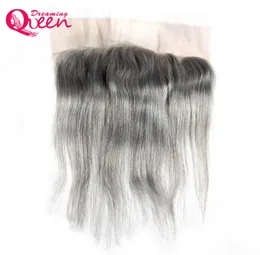 Grey Color Straight Lace Frontal Closure Ombre Brazilian Virgin Human Hair Gray 13X4 Ear to Ear Lace Frontal With Baby Hair Natura1365014