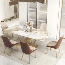 Novo conjunto 6 Cadeiras de mesa de jantar1.8m Tabela de mármore personalizado Metal Base Island Table Luxo restaurante esstische Móveis