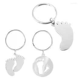 Keychains 5pcs Stainless Steel Key Ring Lovely Baby Foot Child Keychain Mirror Blank ID Name Tags Chain High Quality