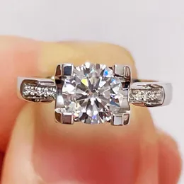 Satışta küme halkaları 1CT gerçek moissanit elmas yüzük değerli taşlar renk D 925 STERLING Gümüş Kadın Düğün Hediyesi