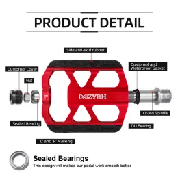 Mzyrhバイクペダル反射性非滑りの小さなペダルアルミニウム合金フラット適用可能な防水自転車ペダル