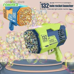 Sand Play Water Fun Bubble Gun Machine 132 Holes Rocket Soap Automatic Blower with Light Toys for Kids Children Boys Gifts Outdoor Toys Wedding Kids L47