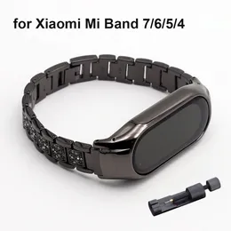 Pulseira para xiaomi mi banda 7 pulseira ajustável metal miband 6/5/4 strap bling watch watch for women preto allloy zinic